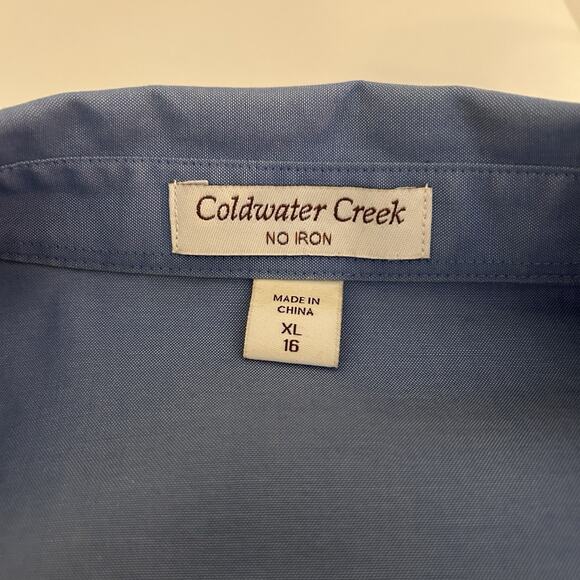 Coldwater Creek Women’s No Iron Blue Cotton Long Sleeve Button Blouse Size XL/16 - Picture 10 of 11
